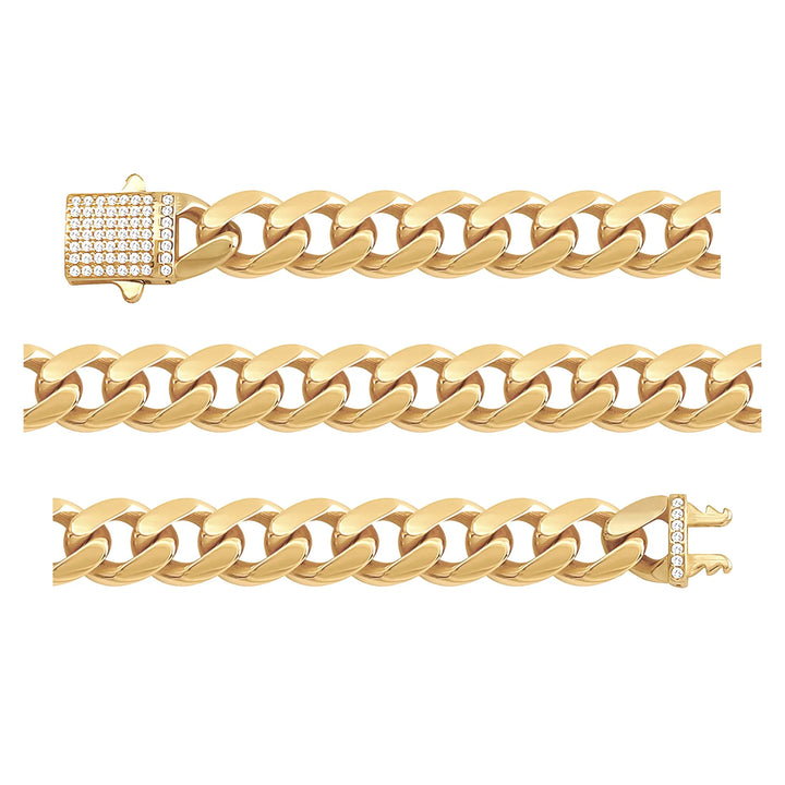 Solid gold curb bracelet, 15.25 g — shown in three rows across the frame.