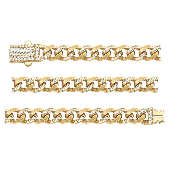 Solid gold curb bracelet, 10.85 g — shown in three rows across the frame.