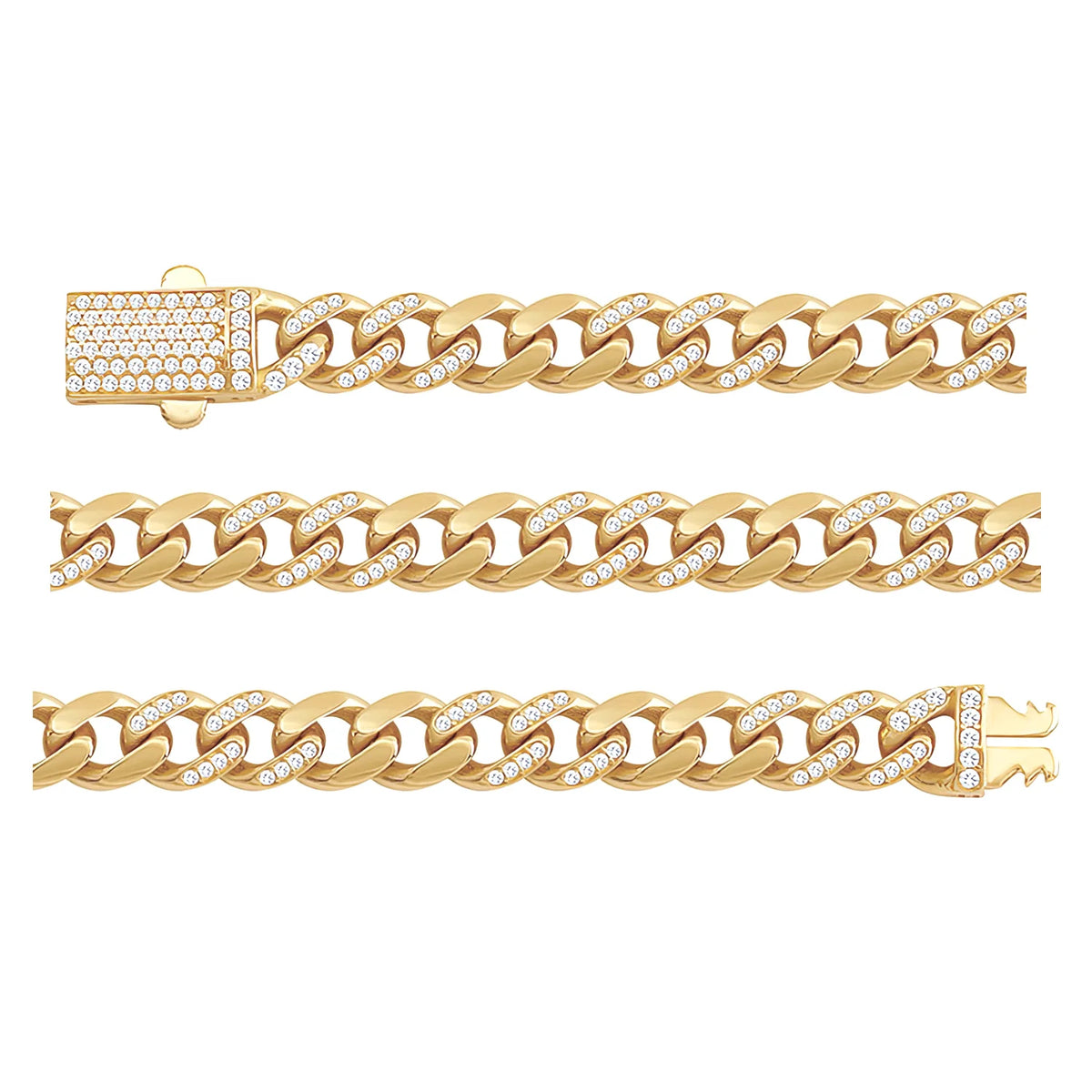Solid gold curb bracelet, 11.20 g — shown in three rows across the frame.