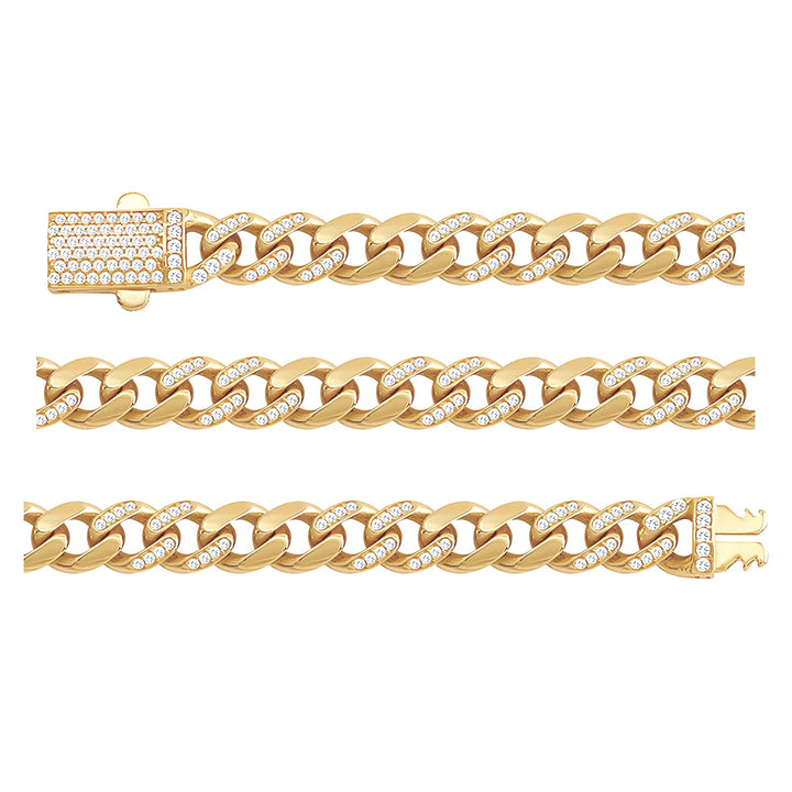 Solid gold curb bracelet, 11.20 g — shown in three rows across the frame.