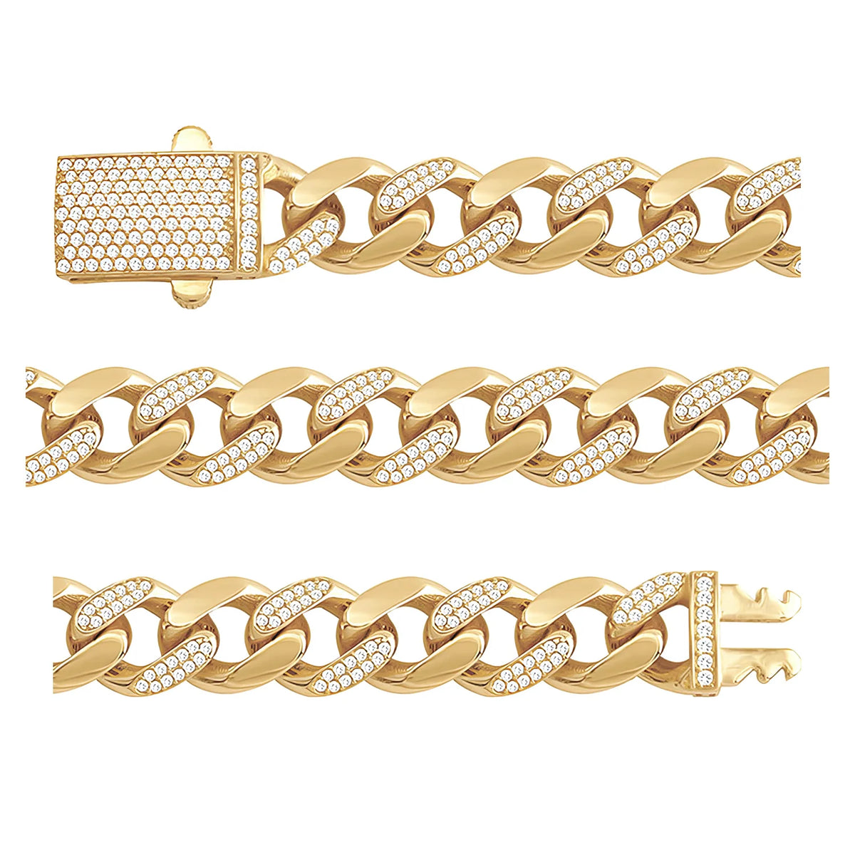 Solid gold curb bracelet, 17.75 g — shown in three rows across the frame.