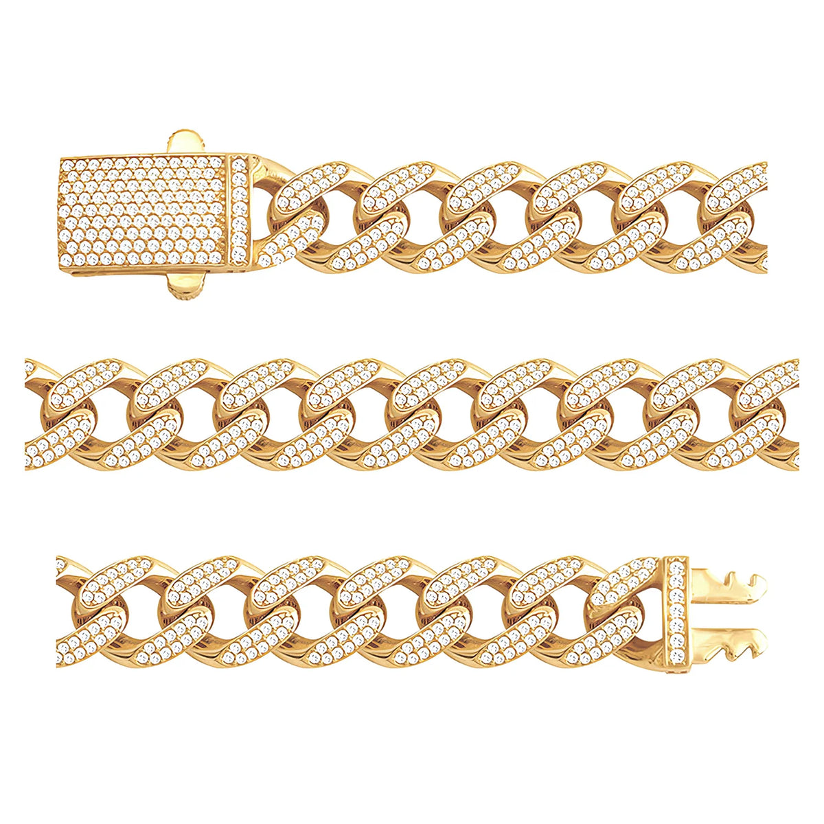 Solid gold curb bracelet, 18.95 g — shown in three rows across the frame.