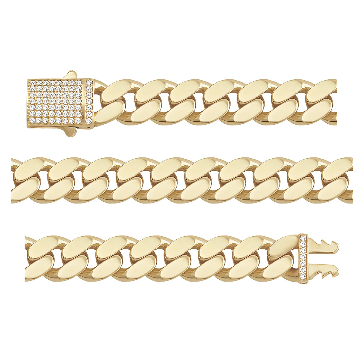 Solid gold curb bracelet, 17.80 g — shown in three rows across the frame.