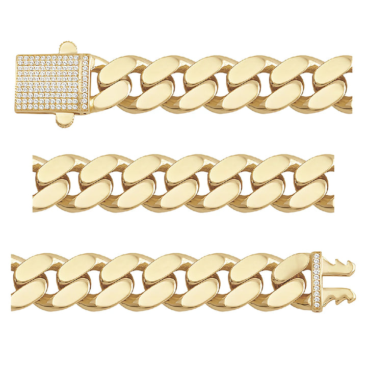 Solid gold curb bracelet, 27.50 g — shown in three rows across the frame.