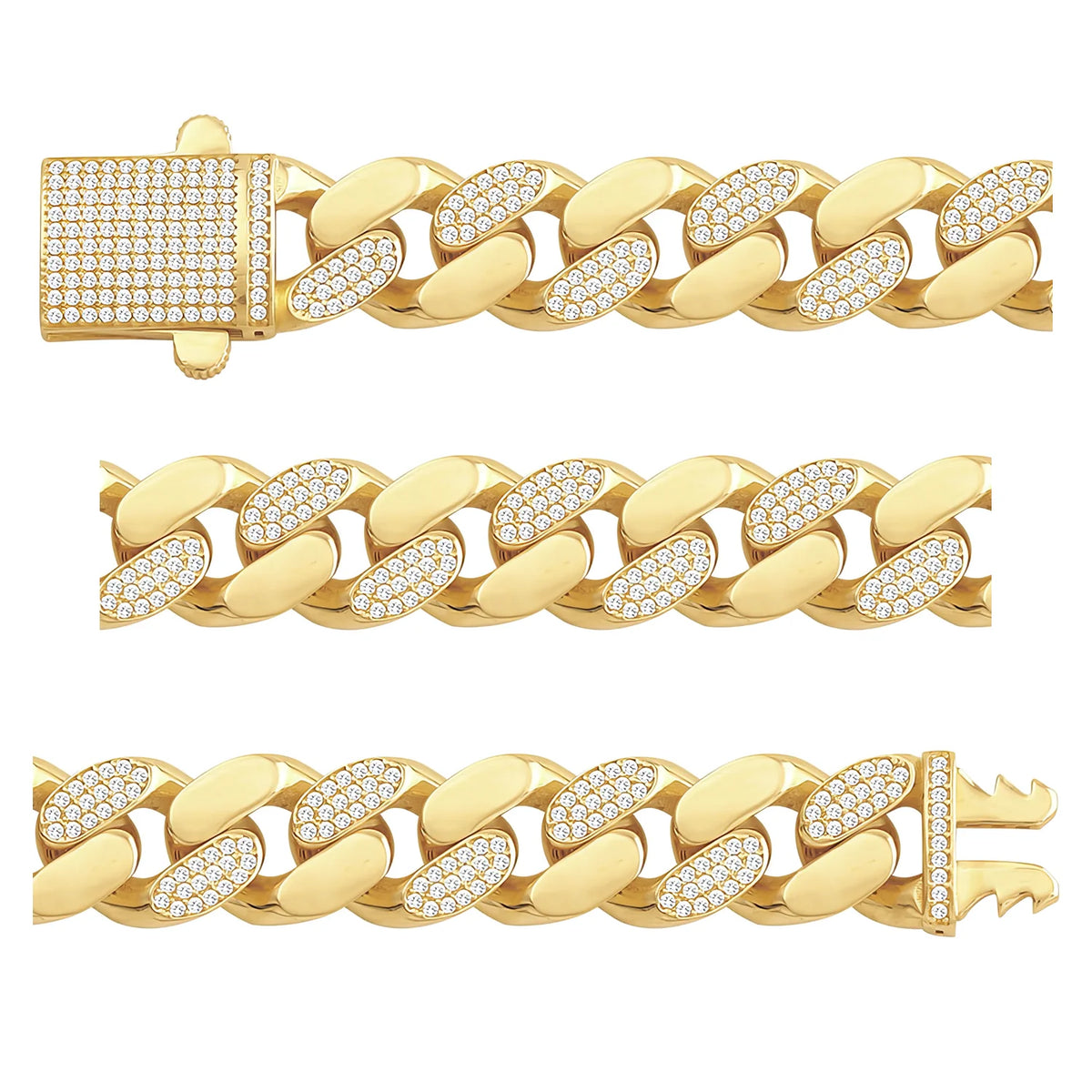 Solid gold curb bracelet, 29.95 g — shown in three rows across the frame.