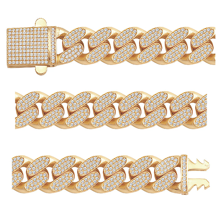 Solid gold curb bracelet, 34.00 g — shown in three rows across the frame.