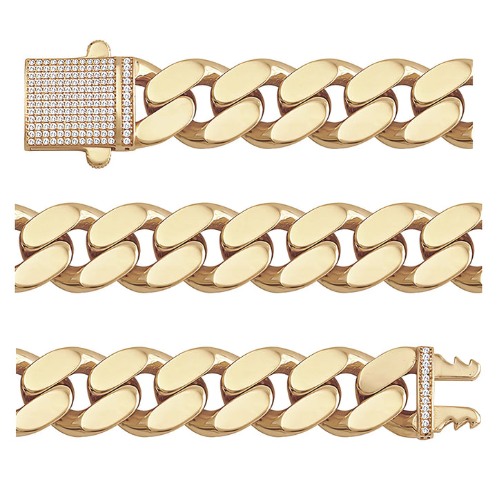 Solid gold curb bracelet, 36.00 g — shown in three rows across the frame.