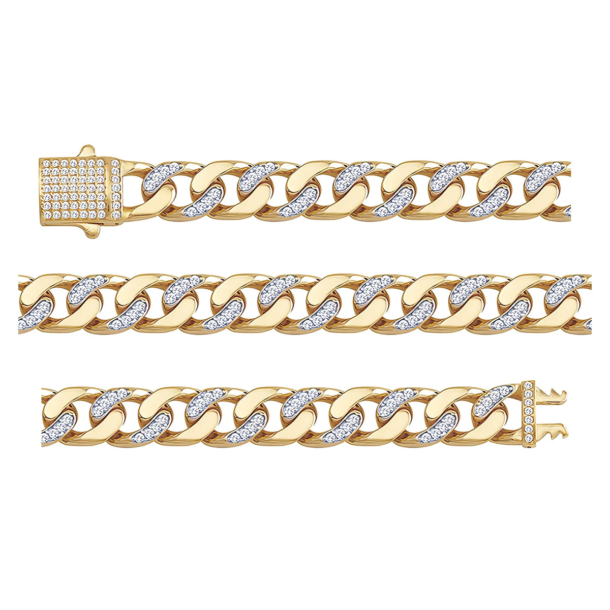 Solid gold curb bracelet, 15.95 g — shown in three rows across the frame.