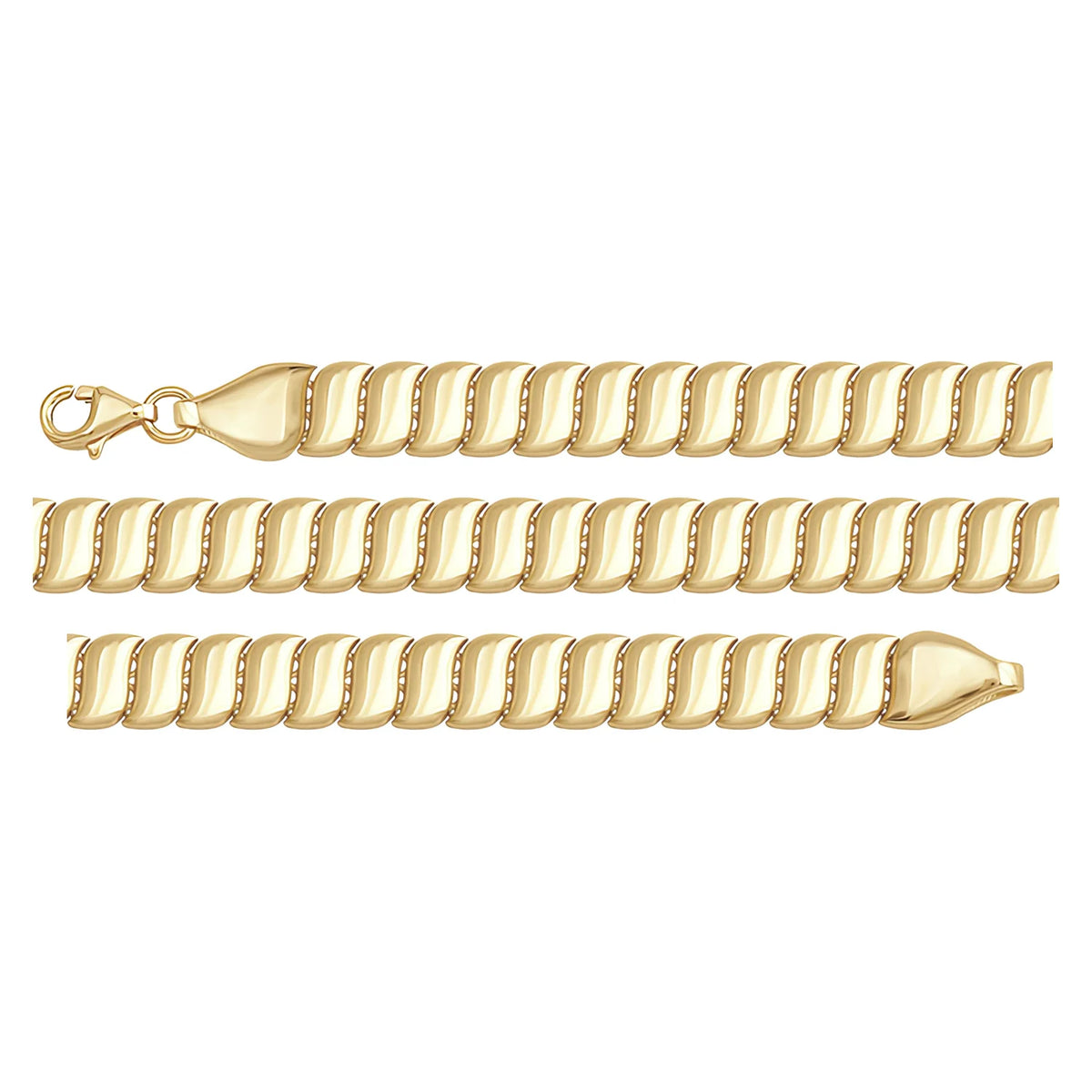 Solid gold braided bracelet, 7.45 g — shown in three rows across the frame.