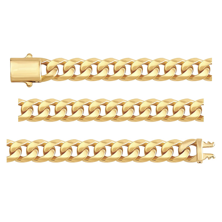 Solid gold curb bracelet, 13.30 g — shown in three rows across the frame.