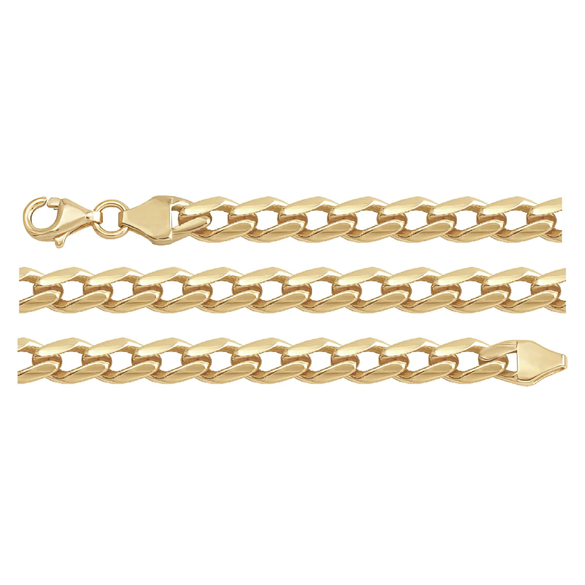 Solid gold curb bracelet, 6.25 g — shown in three rows across the frame.