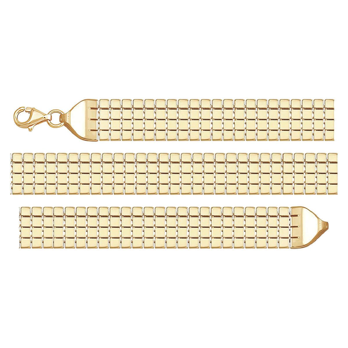 Solid gold brick link bracelet, 8.00 g — shown in three rows across the frame.