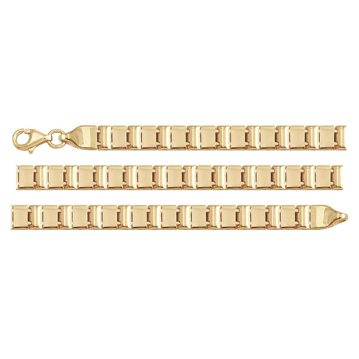 Solid gold id bracelet, 8.30 g — shown in three rows across the frame.