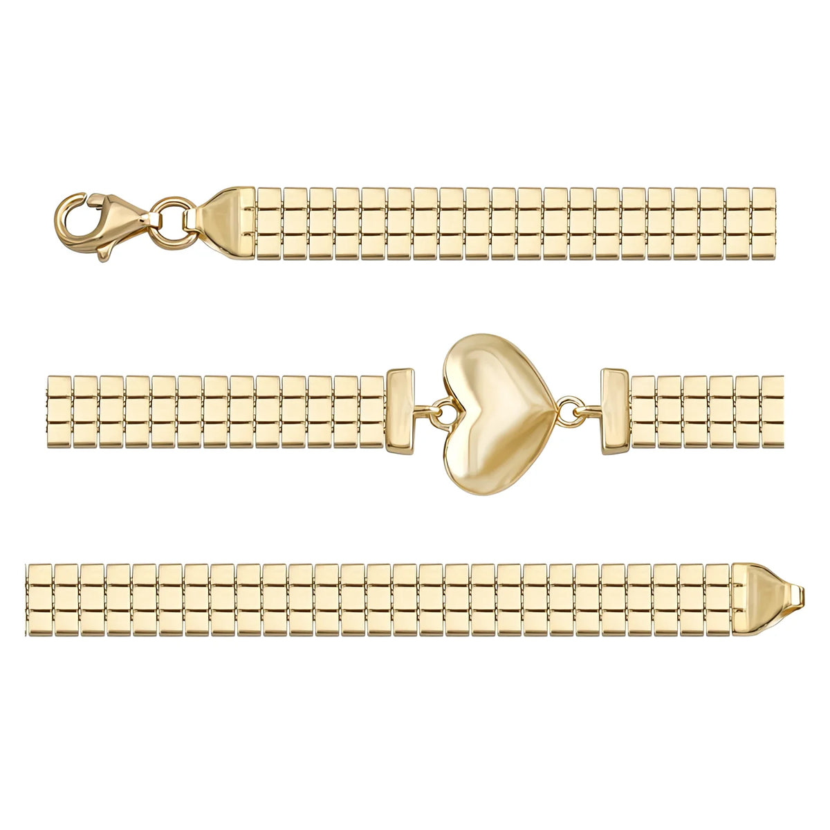 Solid gold bar link bracelet, 6.15 g — shown in three rows across the frame.