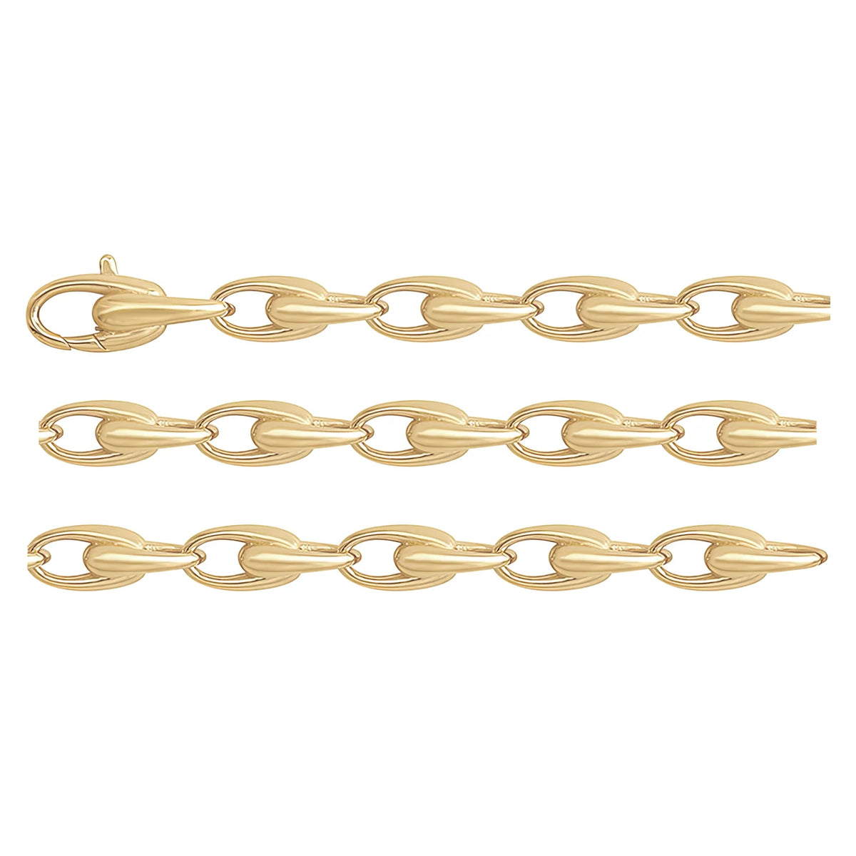 Solid gold mariner bracelet, 10.70 g — shown in three rows across the frame.