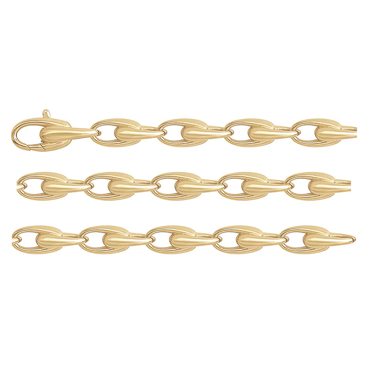 Solid gold mariner bracelet, 10.70 g — shown in three rows across the frame.