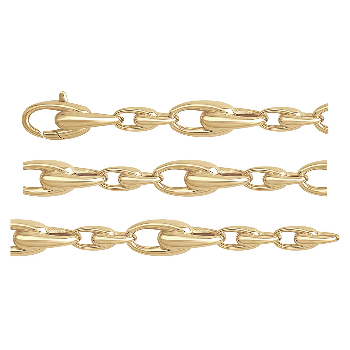 Solid gold mariner bracelet, 13.20 g — shown in three rows across the frame.
