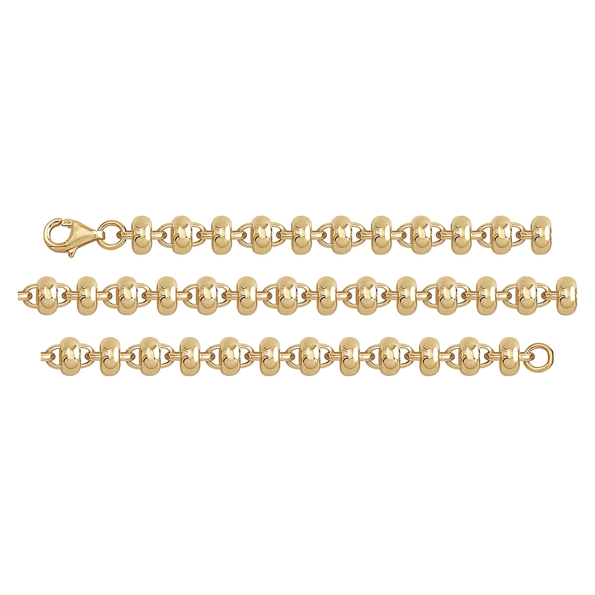 Solid gold fancy link bracelet, 6.25 g — shown in three rows across the frame.
