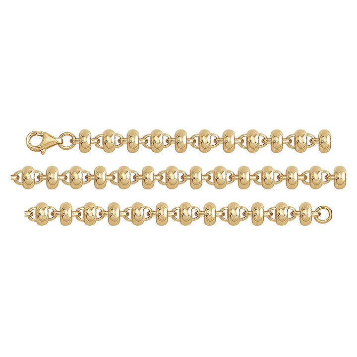 Solid gold fancy link bracelet, 6.25 g — shown in three rows across the frame.