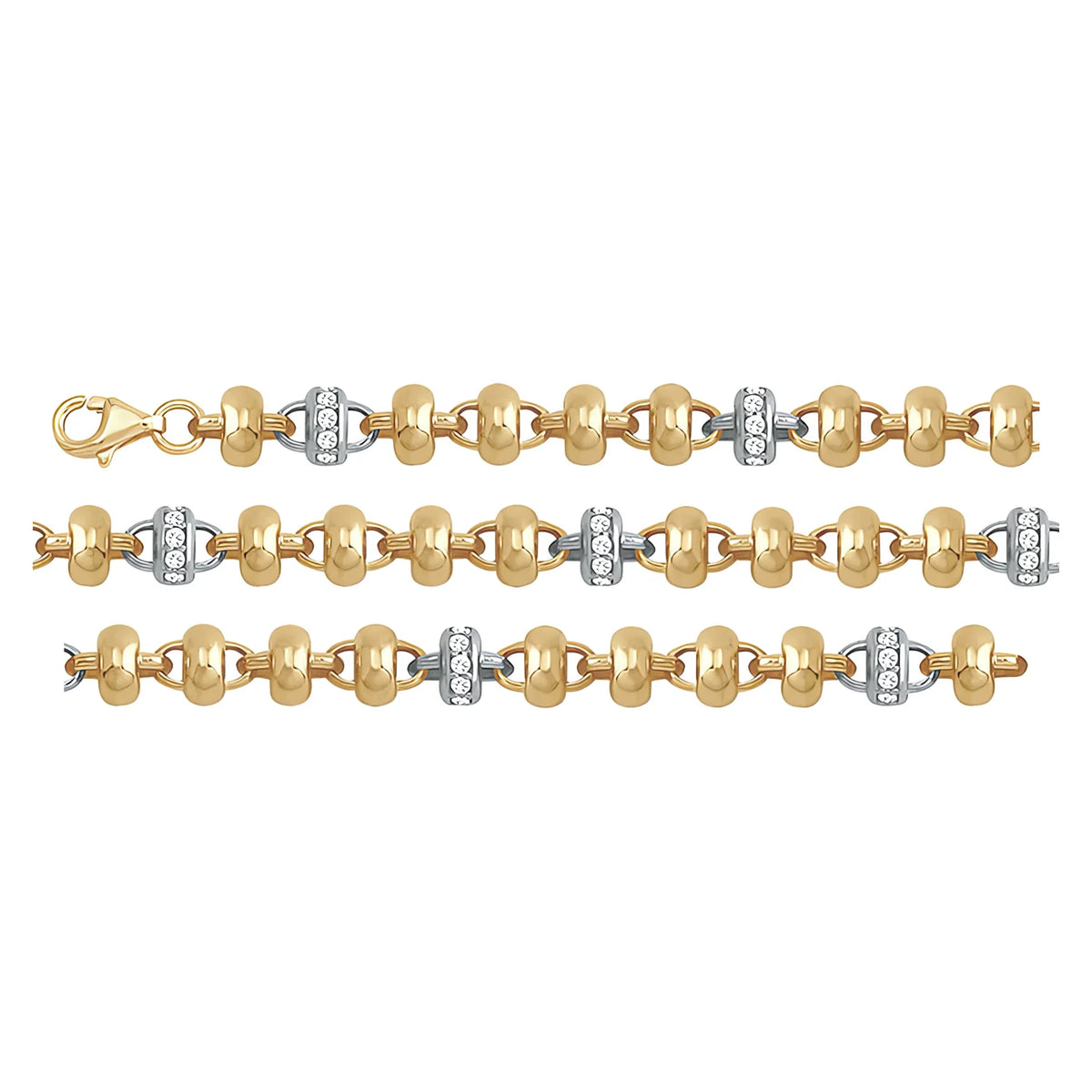 Solid gold fancy link bracelet, 6.50 g — shown in three rows across the frame.