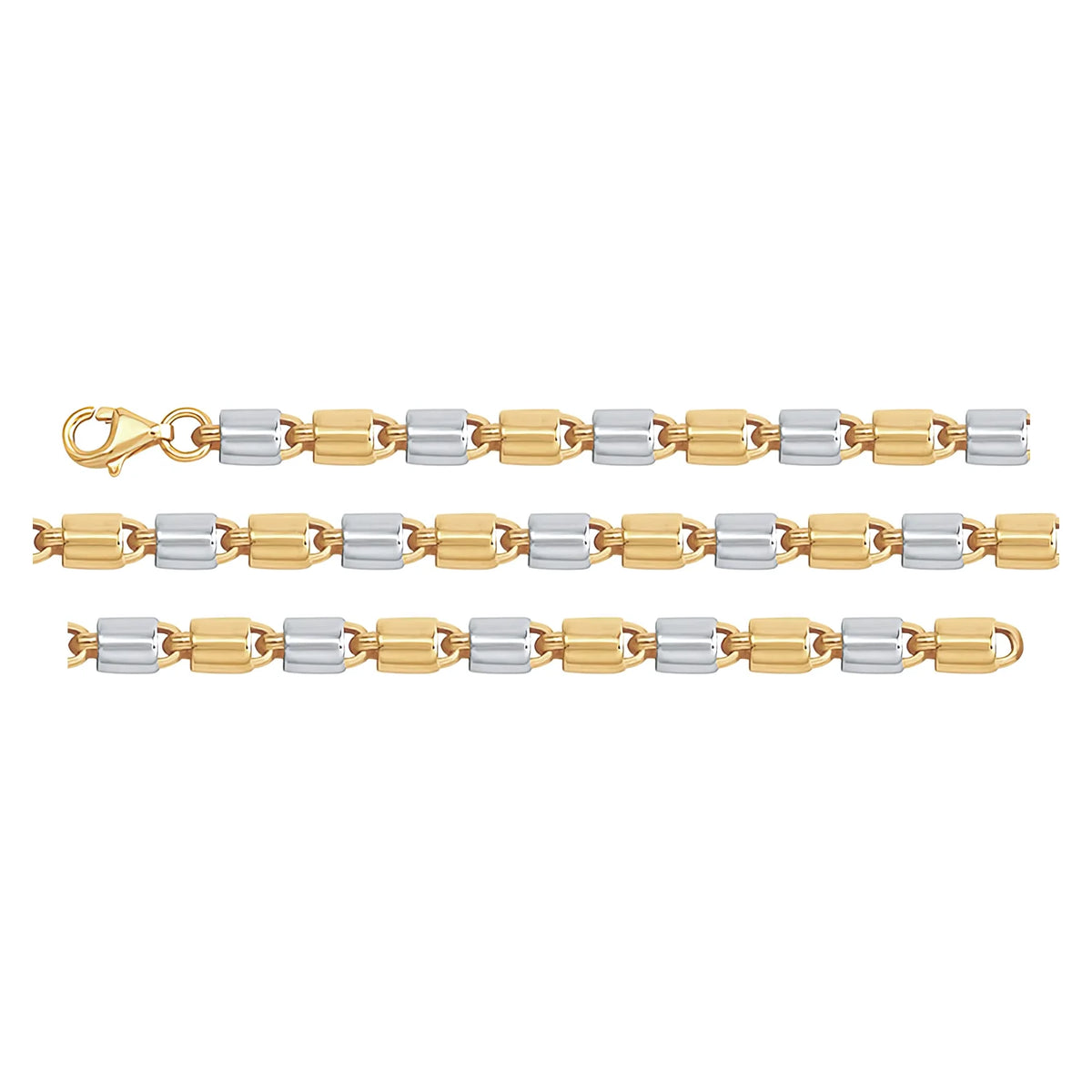 Solid gold fancy link bracelet, 5.60 g — shown in three rows across the frame.