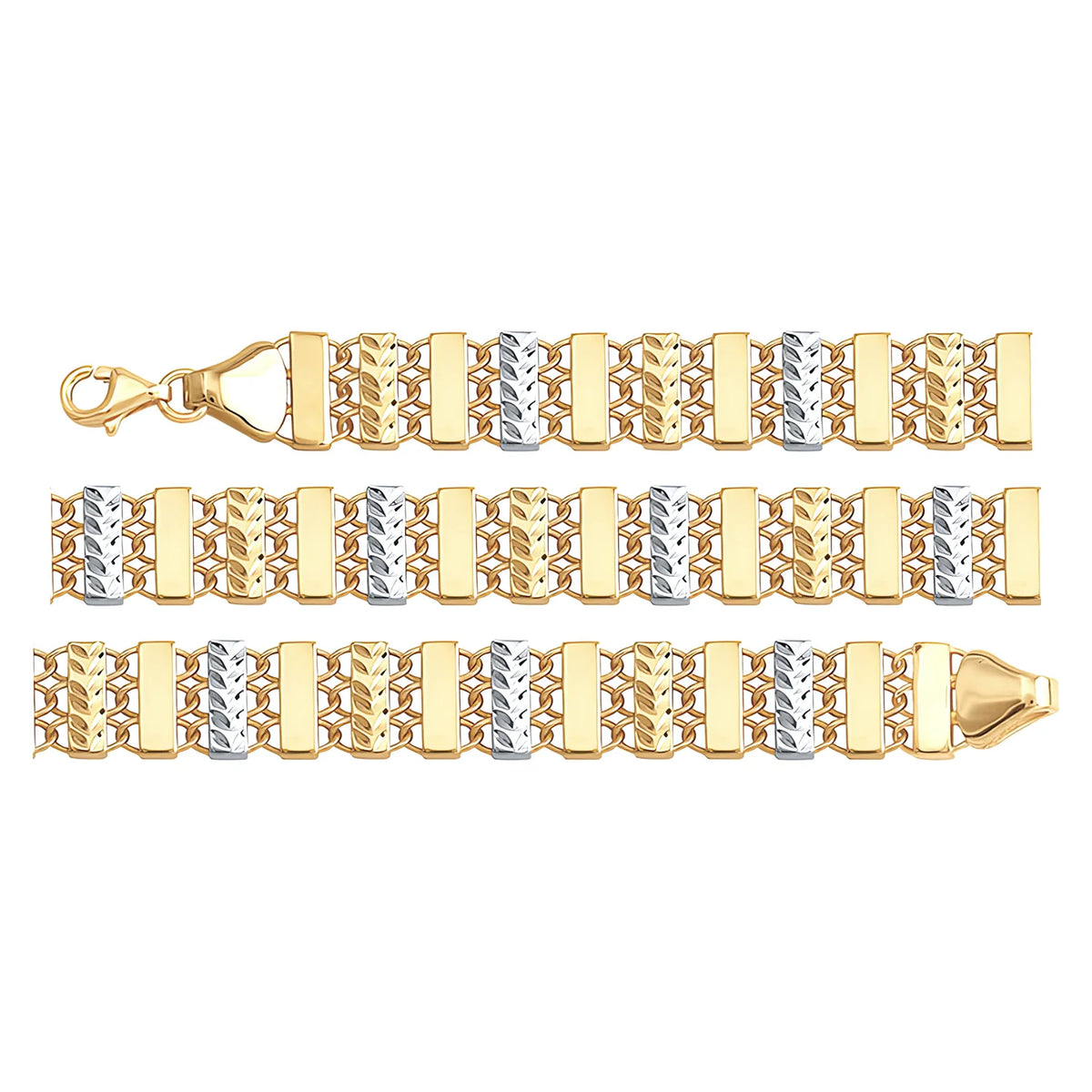 Solid gold bar link bracelet, 7.20 g — shown in three rows across the frame.