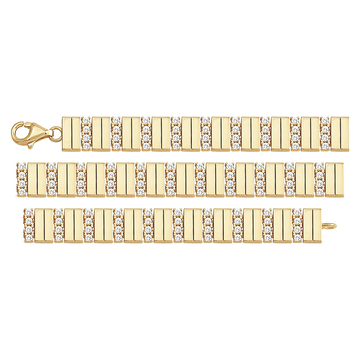 Solid gold bar link bracelet, 9.95 g — shown in three rows across the frame.