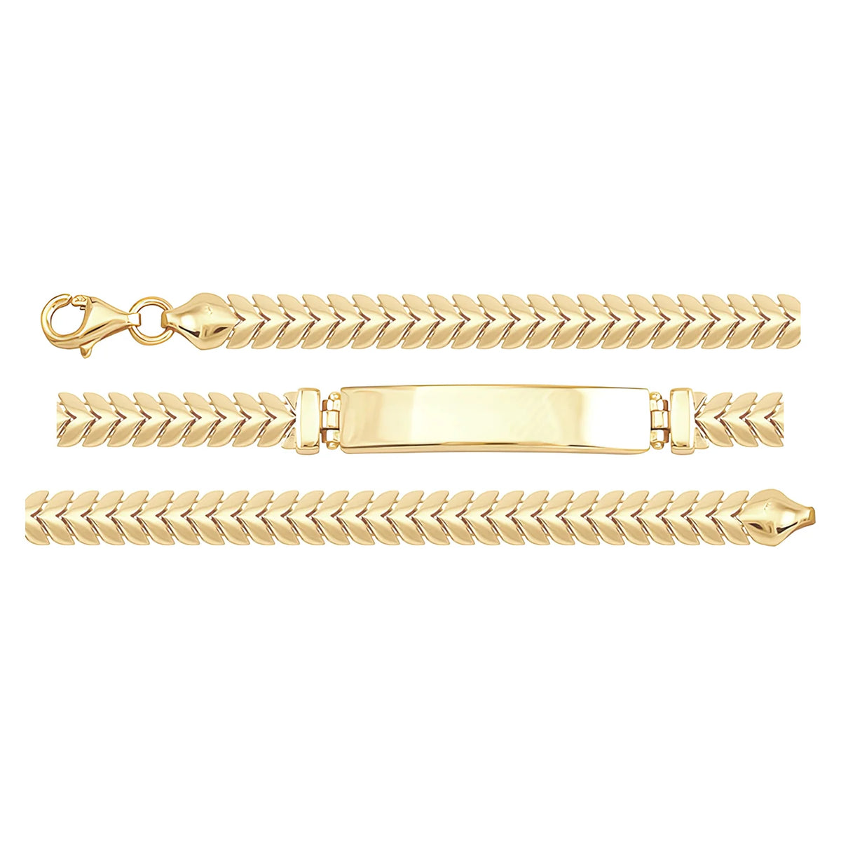 Solid gold id bracelet, 6.80 g — shown in three rows across the frame.