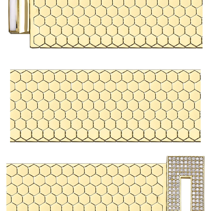 Solid gold honeycomb bracelet, 40.70 g — shown in three rows across the frame.
