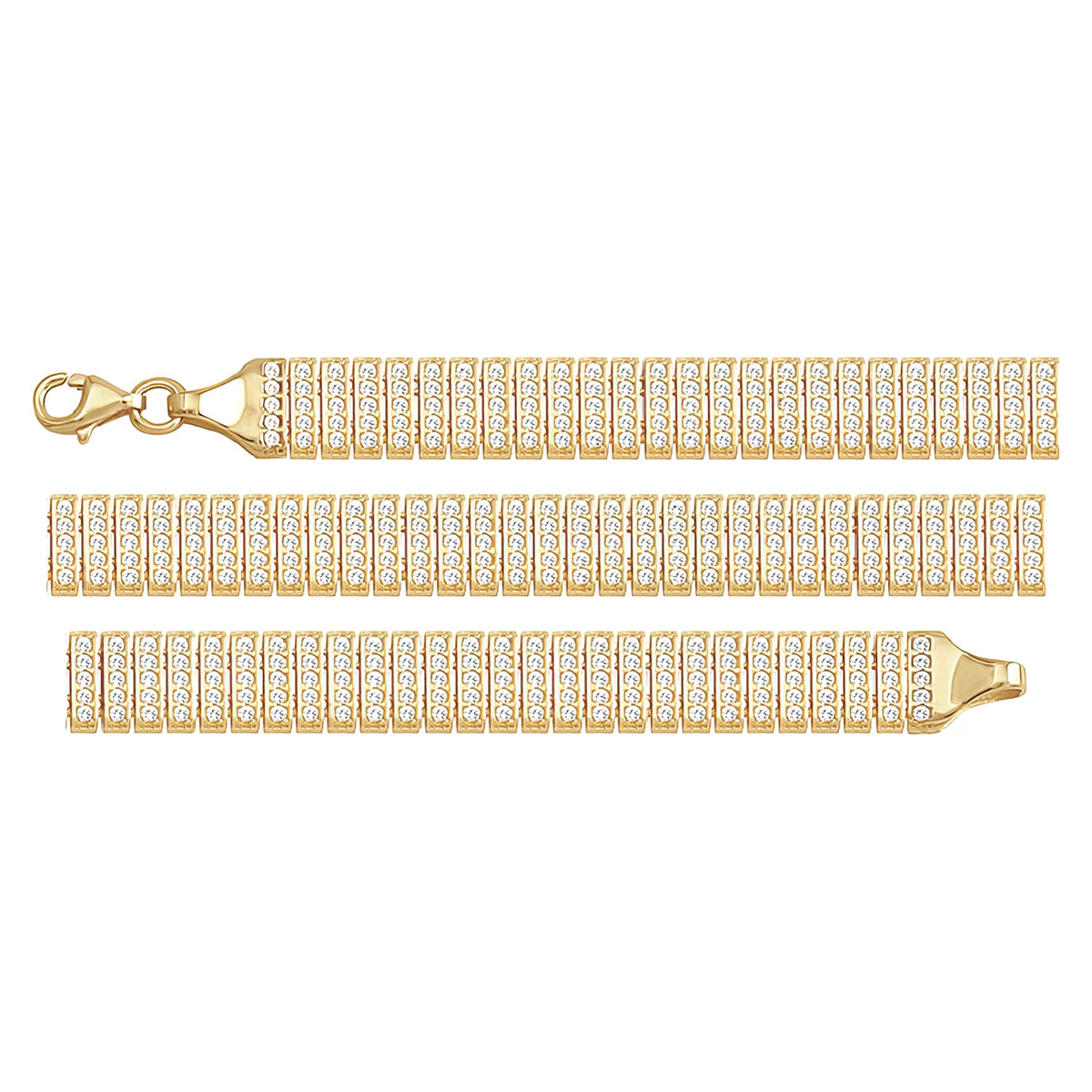 Solid gold bar link bracelet, 15.15 g — shown in three rows across the frame.