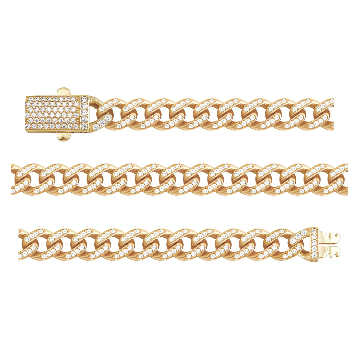 Solid gold curb bracelet, 10.95 g — shown in three rows across the frame.