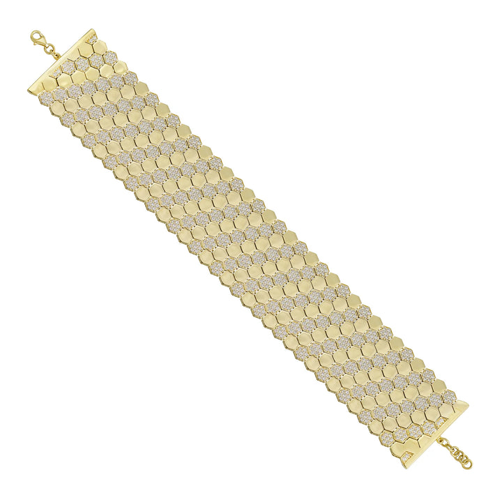 Solid gold honeycomb bracelet, 70.00 g — shown at an angle across the frame.