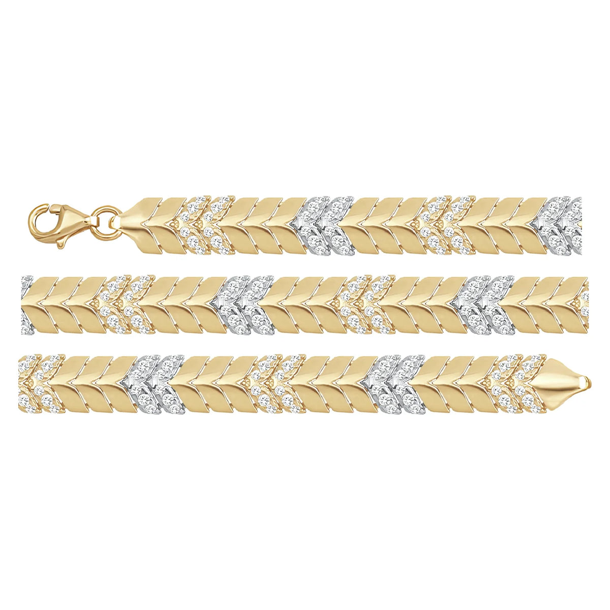 Solid gold herringbone bracelet, 8.50 g — shown in three rows across the frame.