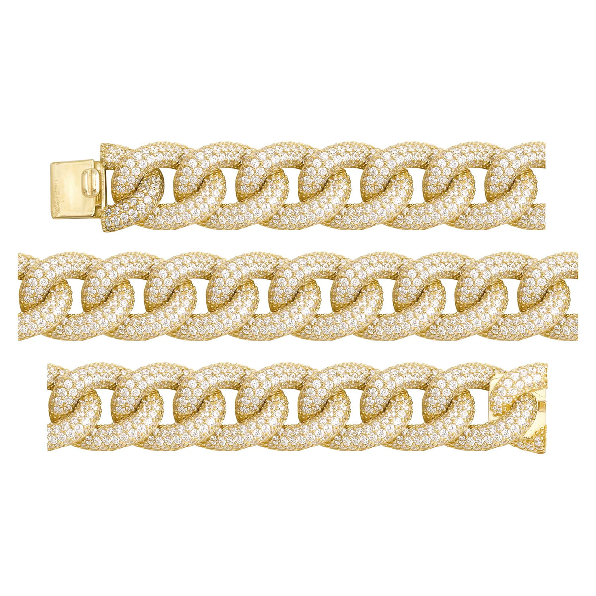 Solid gold curb bracelet, 27.45 g — shown in three rows across the frame.