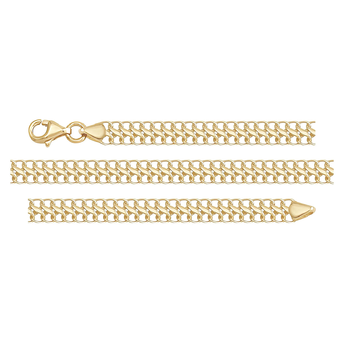 Solid gold curb bracelet, 3.50 g — shown in three rows across the frame.