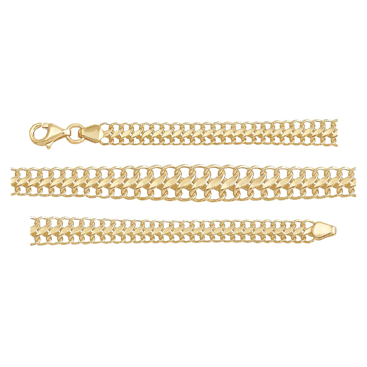 Solid gold curb bracelet, 5.30 g — shown in three rows across the frame.