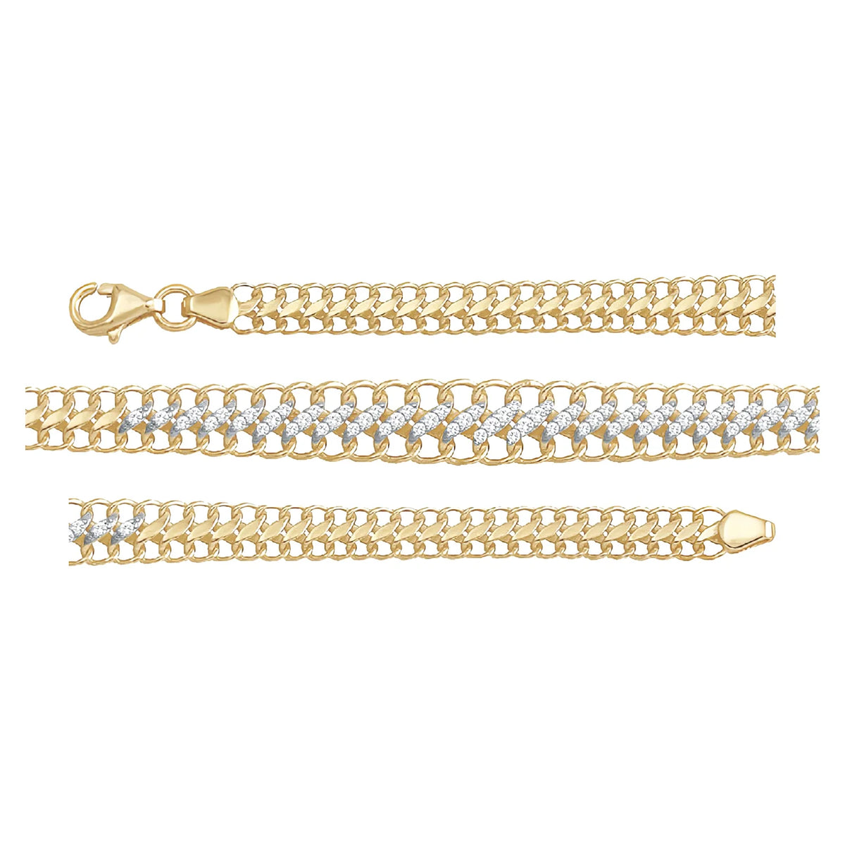 Solid gold curb bracelet, 5.55 g — shown in three rows across the frame.