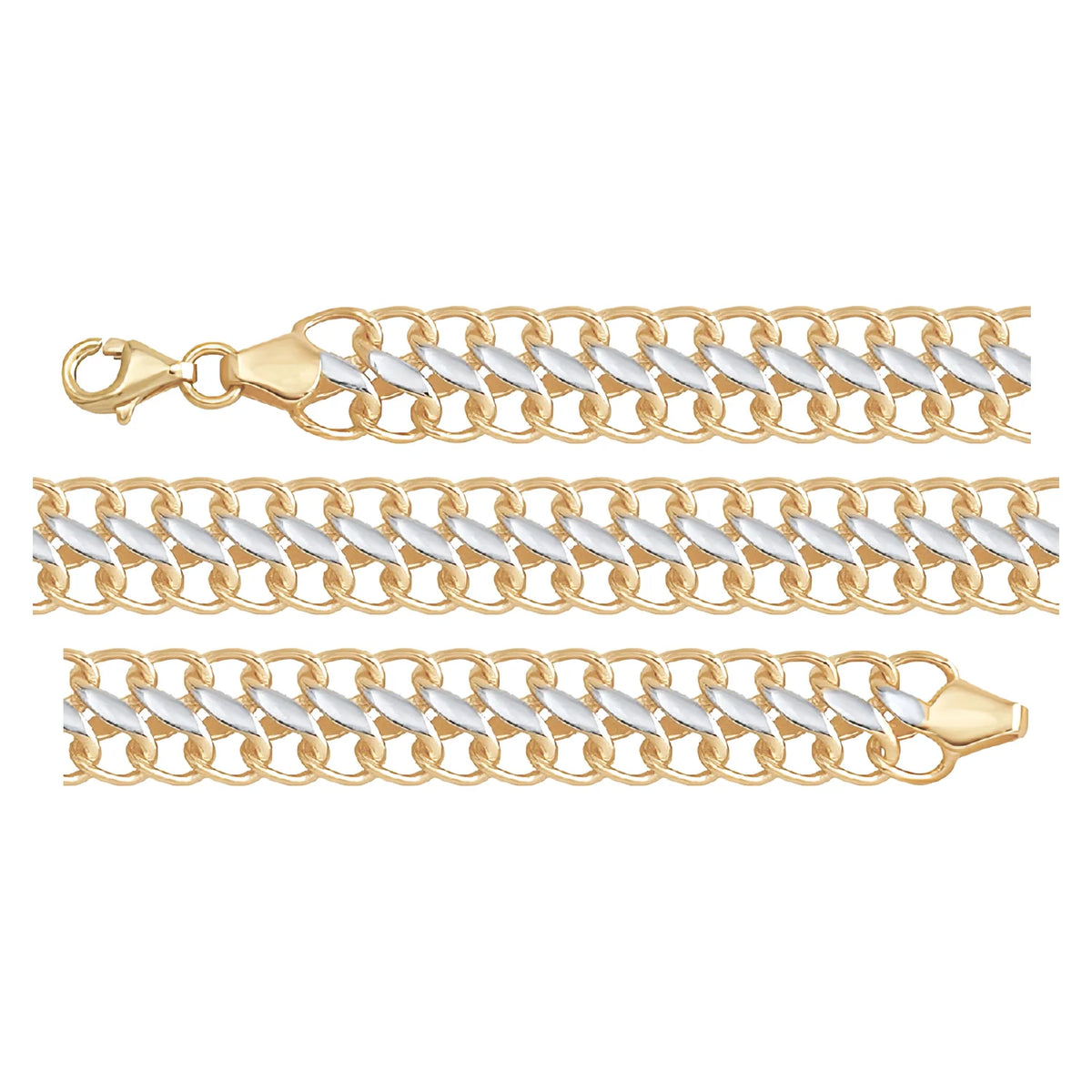 Solid gold braided bracelet, 11.10 g — shown in three rows across the frame.