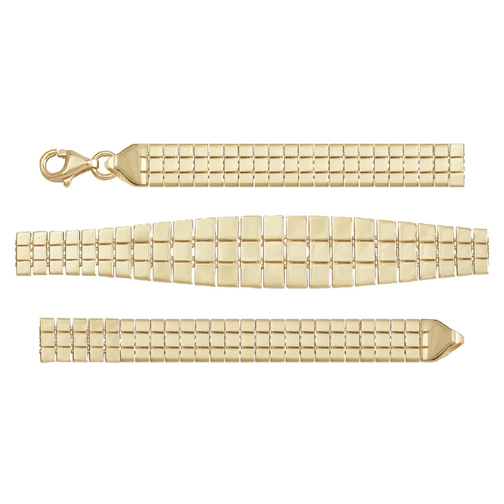Solid gold brick link bracelet, 6.15 g — shown in three rows across the frame.
