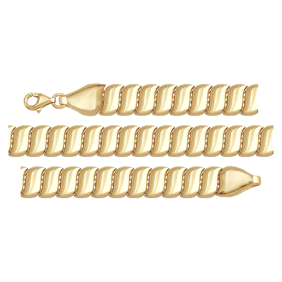Solid gold braided bracelet, 14.10 g — shown in three rows across the frame.