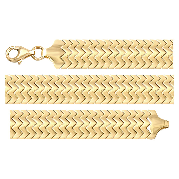 Solid gold herringbone bracelet, 15.95 g — shown in three rows across the frame.