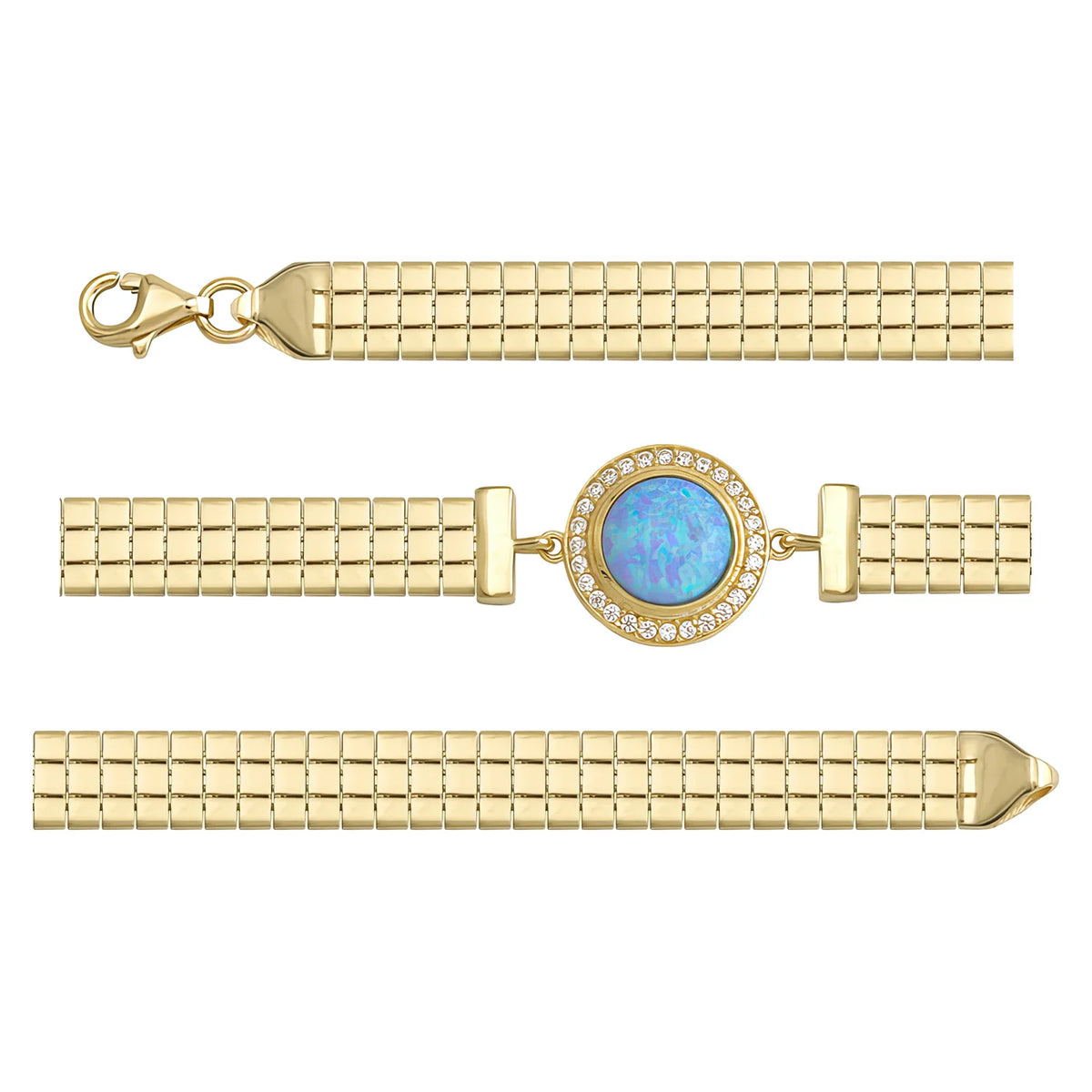 Solid gold brick link bracelet, 7.80 g — shown in three rows across the frame.