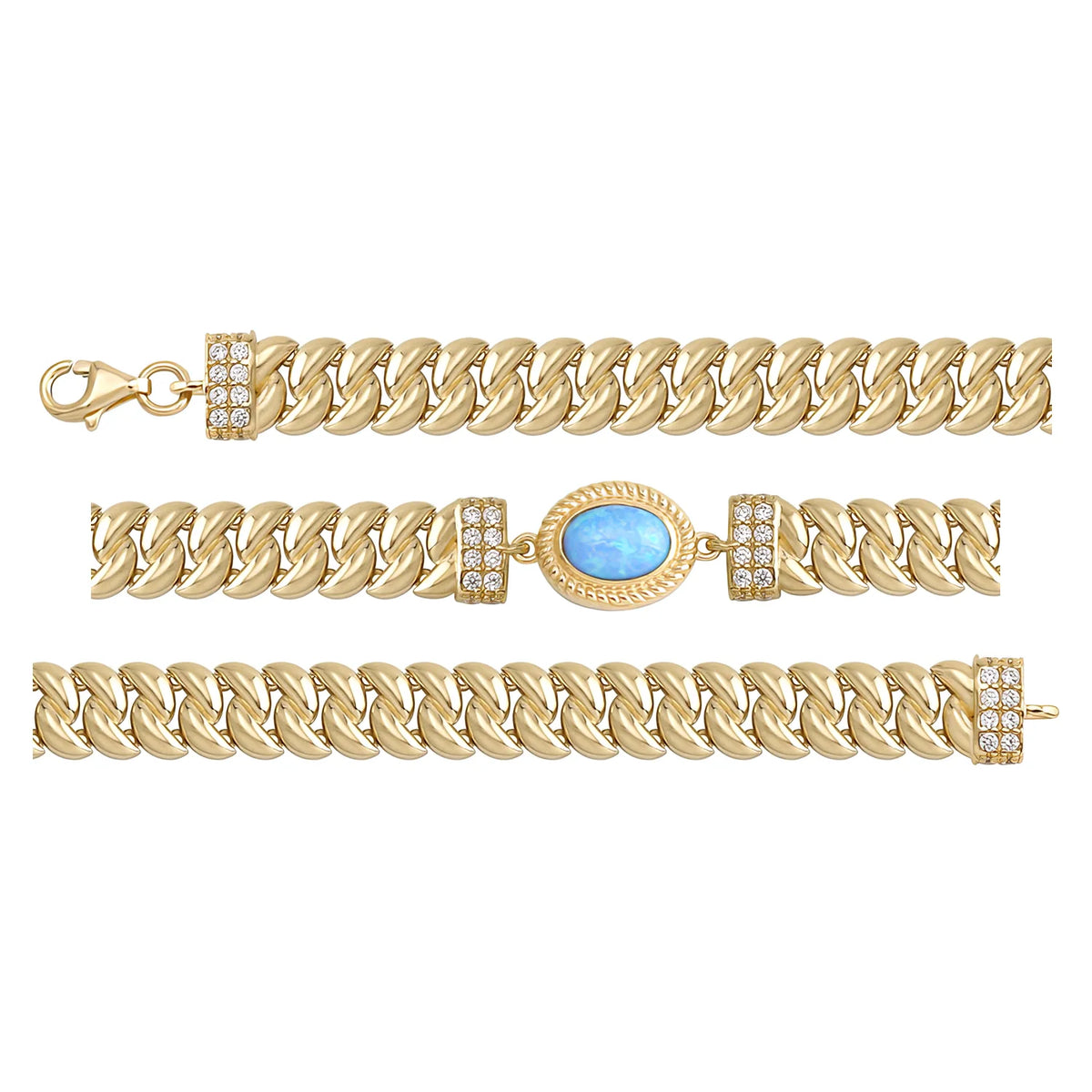 Solid gold curb bracelet, 8.40 g — shown in three rows across the frame.