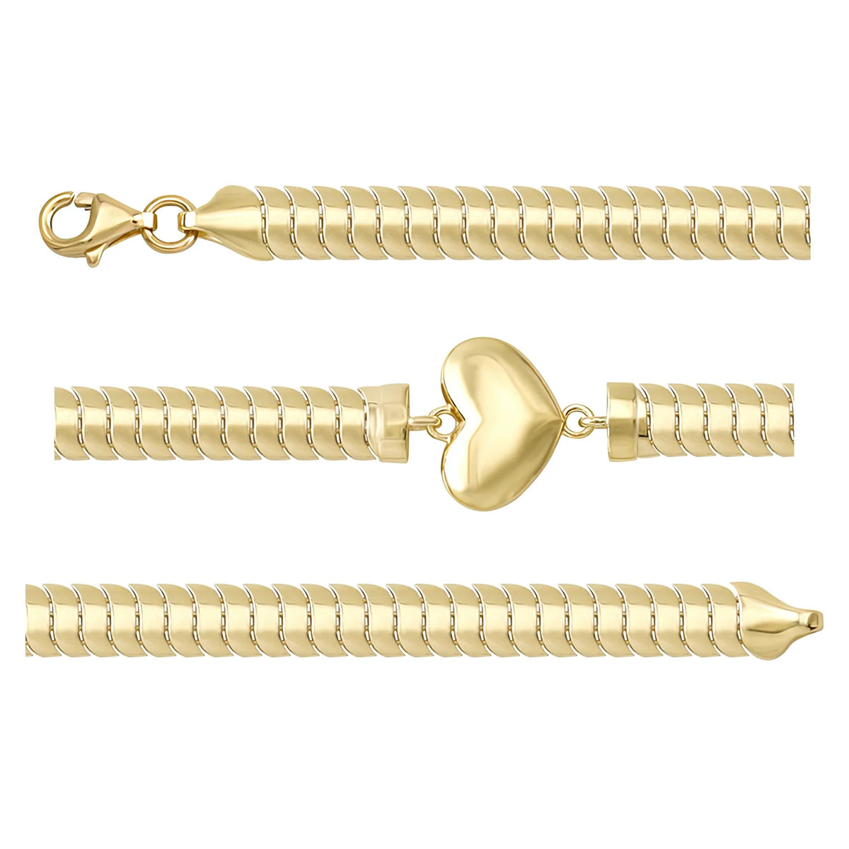 Solid gold herringbone bracelet, 6.65 g — shown in three rows across the frame.