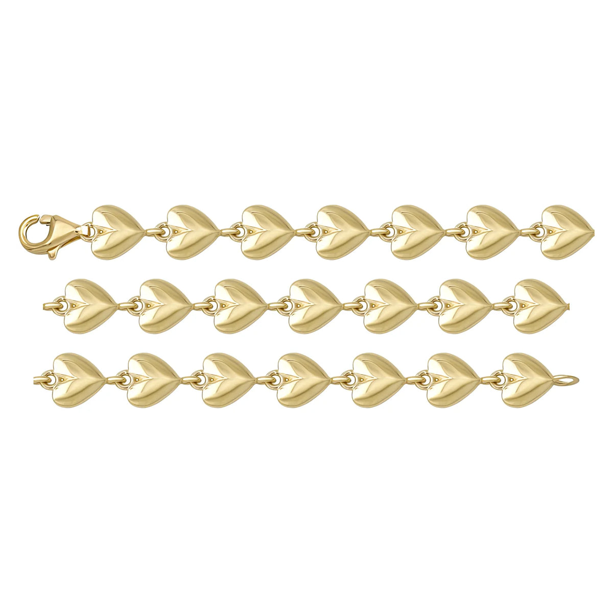 Solid gold fancy link bracelet, 7.55 g — shown in three rows across the frame.