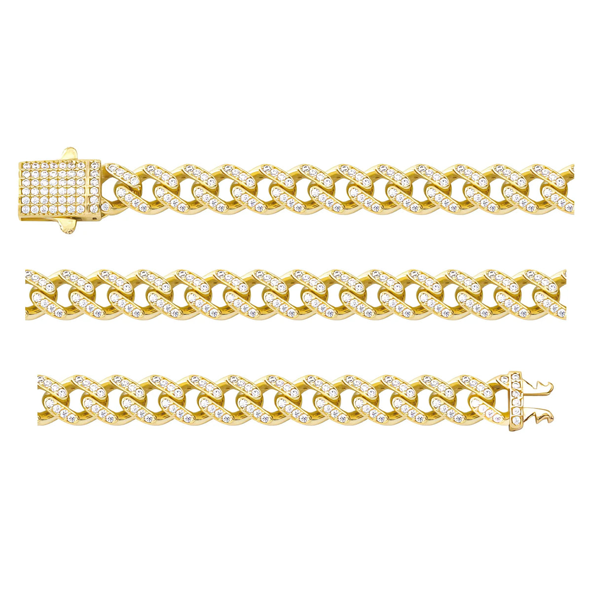 Solid gold curb bracelet, 11.25 g — shown in three rows across the frame.