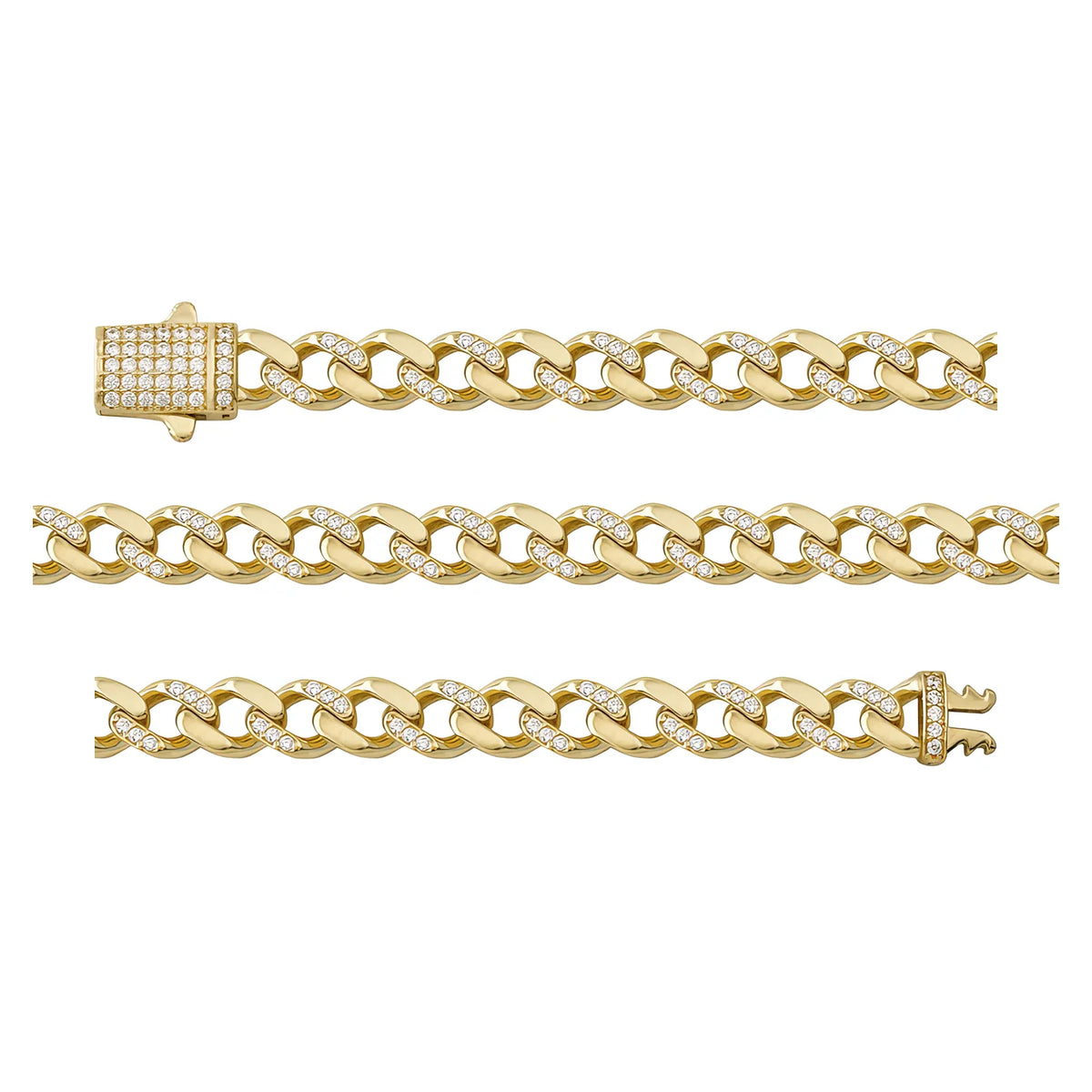 Solid gold curb bracelet, 10.30 g — shown in three rows across the frame.