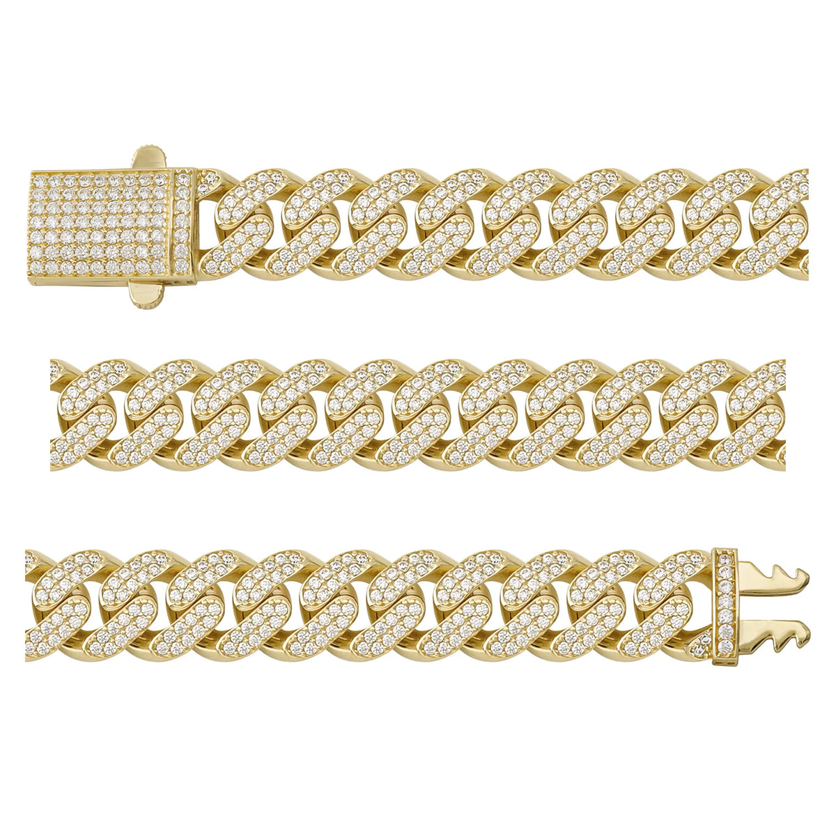 Solid gold curb bracelet, 15.40 g — shown in three rows across the frame.
