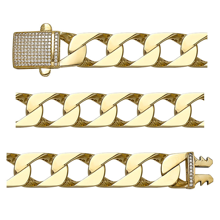 Solid gold curb bracelet, 28.60 g — shown in three rows across the frame.