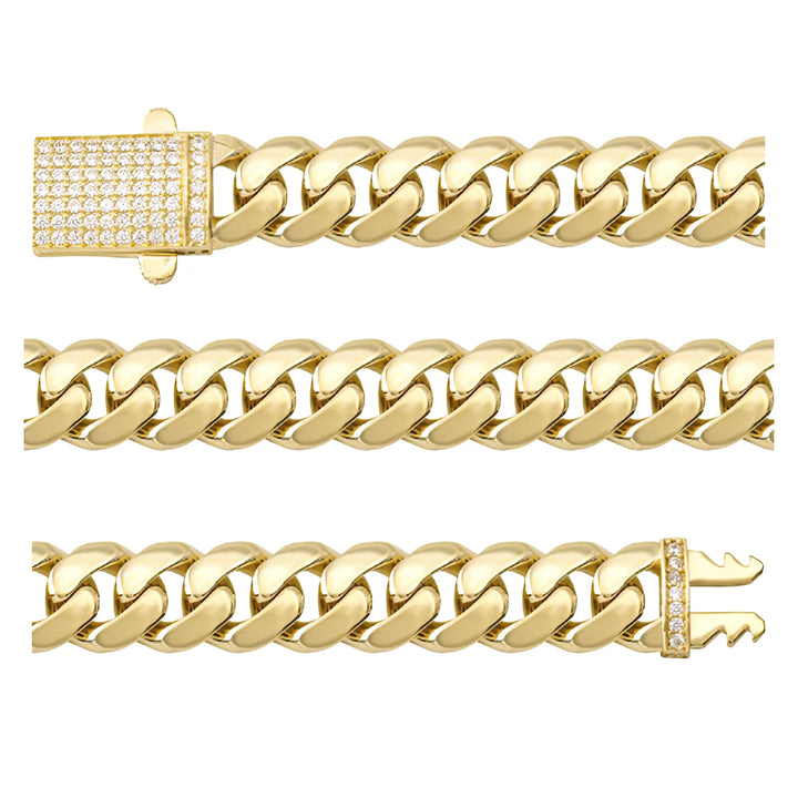 Solid gold curb bracelet, 14.90 g — shown in three rows across the frame.